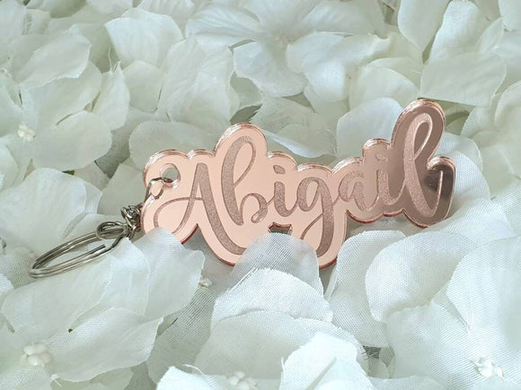 Personalised Name Mirror Silver, Rose Gold or Gold Acrylic Keyring Keychain