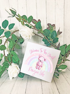 Personalised Congratulations New Baby Card - Pink, Blue or Brown Bear