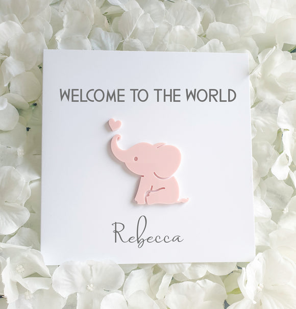 Personalised Congratulations New Baby Keepsake Card - Baby Pink, Baby Blue Elephant Card