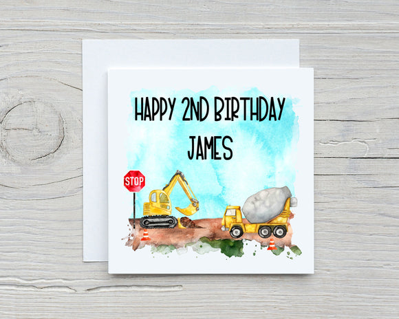 Personalised Construction Digger Birthday Card