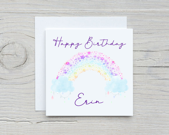 Personalised Rainbow Floral Birthday Greetings Card