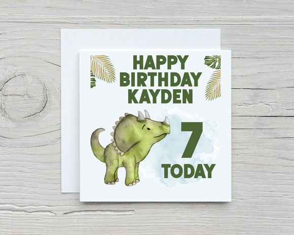 Personalised Dinosaur Triceratops Birthday Card