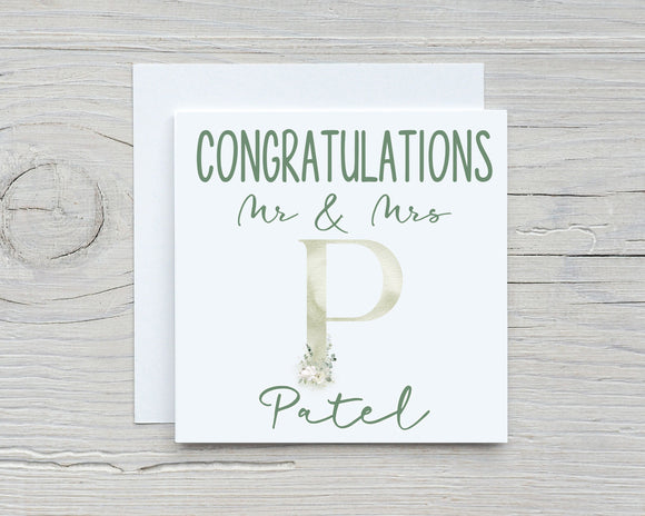 Personalised Congratulations On Your Wedding Day Floral Botanical Initial Card