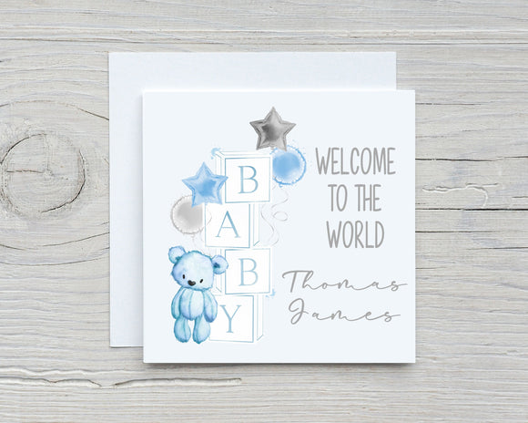 Personalised Congratulations New Baby Card - Baby Pink, Baby Blue Teddy Bear