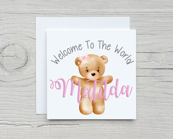 Personalised Congratulations Teddy Bear New Baby Keepsake Card