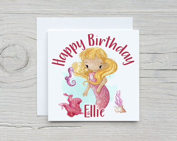 Personalised Mermaid Happy Birthday Card