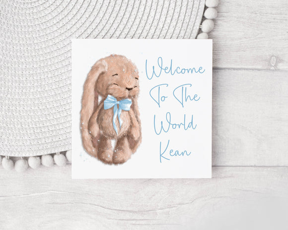 Personalised Congratulations New Baby Keepsake Card - Baby Pink, Baby Blue Bunny Teddy Bear Card