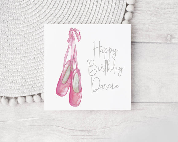 Personalised Ballet Dancing Shoes Birthday Greetings Card