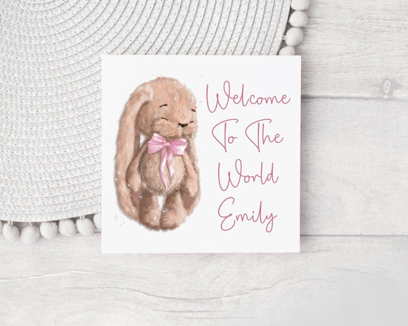 Personalised Congratulations New Baby Keepsake Card - Baby Pink, Baby Blue Bunny Teddy Bear Card