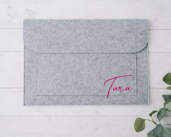 Personalised - Felt Laptop Cover - File Notebook Holder- Document Folder - Personalised in Any Colour Any Name - Personalised With Logo