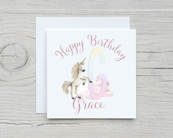 Personalised Initial Unicorn Birthday Card