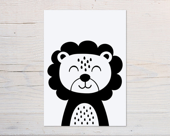Monochrome Animal Print - Black & White Print - Choose From Bear, Deer, Fox, Koala, Lion, Monkey, Sloth, Tiger Or Zebra