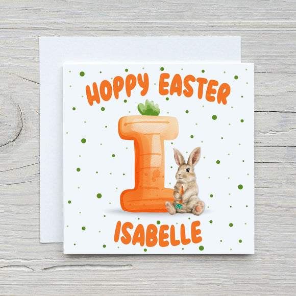 Personalised Bunny Rabbit Carrot Initial Happy Easter Card - Hoppy Easter - Any Name & Initial