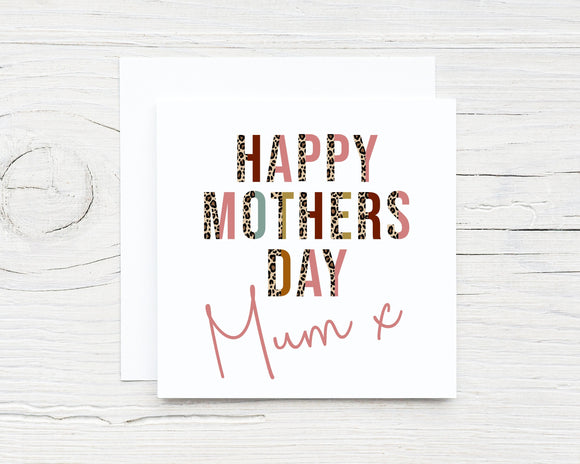 Personalised Happy Mothers Day Card - Any Name - Leopard Print