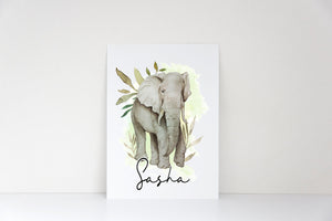 Personalised Elephant Print - Personalised Botanical Elephant Print - Kids Bedroom Decor - Childs Room