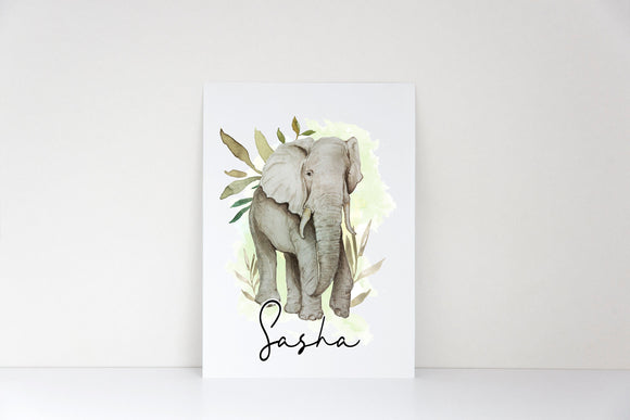 Personalised Elephant Print - Personalised Botanical Elephant Print - Kids Bedroom Decor - Childs Room