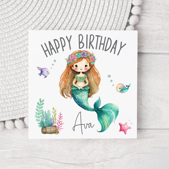 Personalised Mermaid Happy Birthday Card