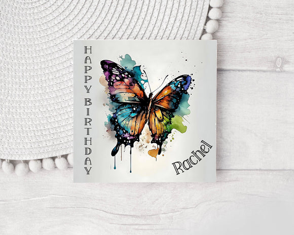 Personalised Butterfly Birthday Greetings Card -  Rainbow Watercolour