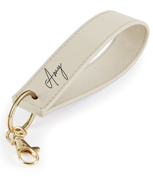 Personalised Keyring - Wristlet Keychain - Faux Leather & Gold Effect